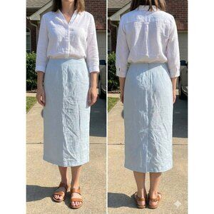 Larry Levine Classics Blue Linen Blend Midi Skirt Size 16 Straight Pencil Y2K